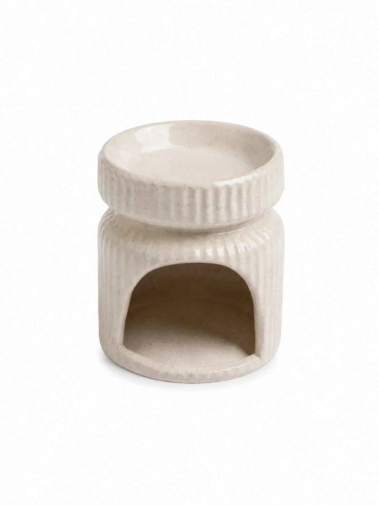 Ecru Ribbed Wax Melt Ceramic Burner | MPATZAKA
